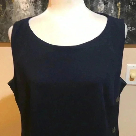 DKNY Navy & White Color Block Midi Tank Dress w/Silver Logo Side Buttons-Size 16 - Picture 5 of 11